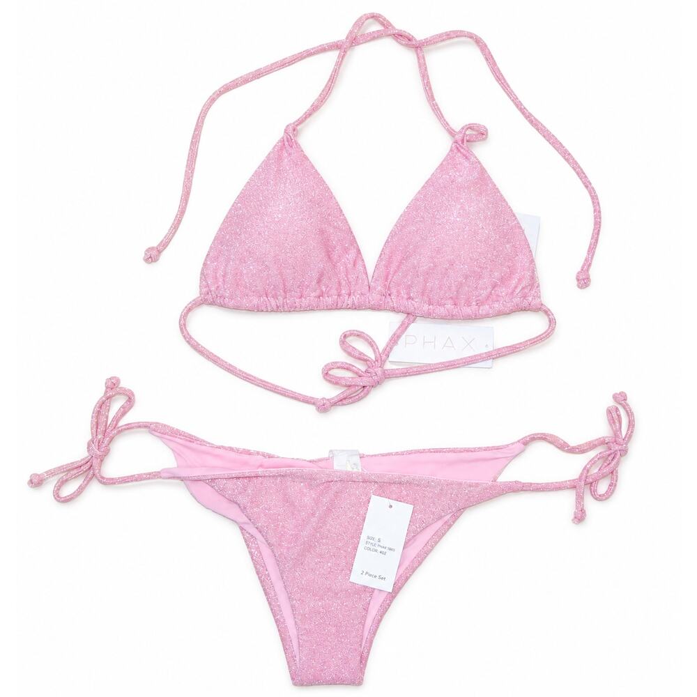 PHAX Pink Glitter Halter Triangle Bikini Set Size M NWT 2-Piece